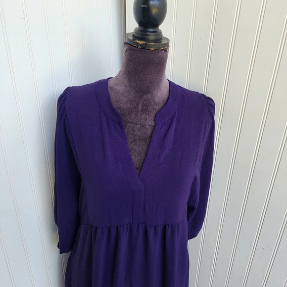 Connected Apparel Women's Purple Babydoll Boho Dress Puff Sleeve Pockets Sz 4 - Picture 2 of 12